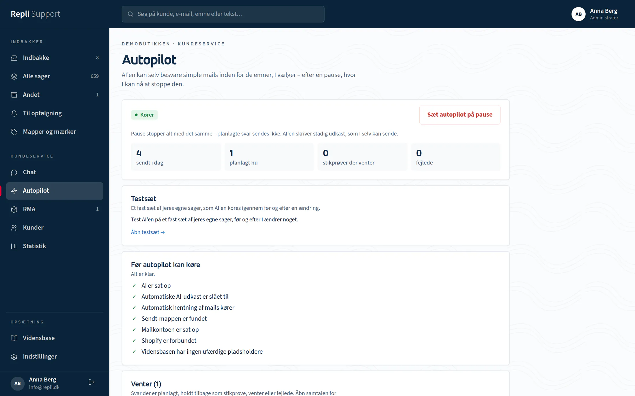 Autopilot med status, tjekliste og kø